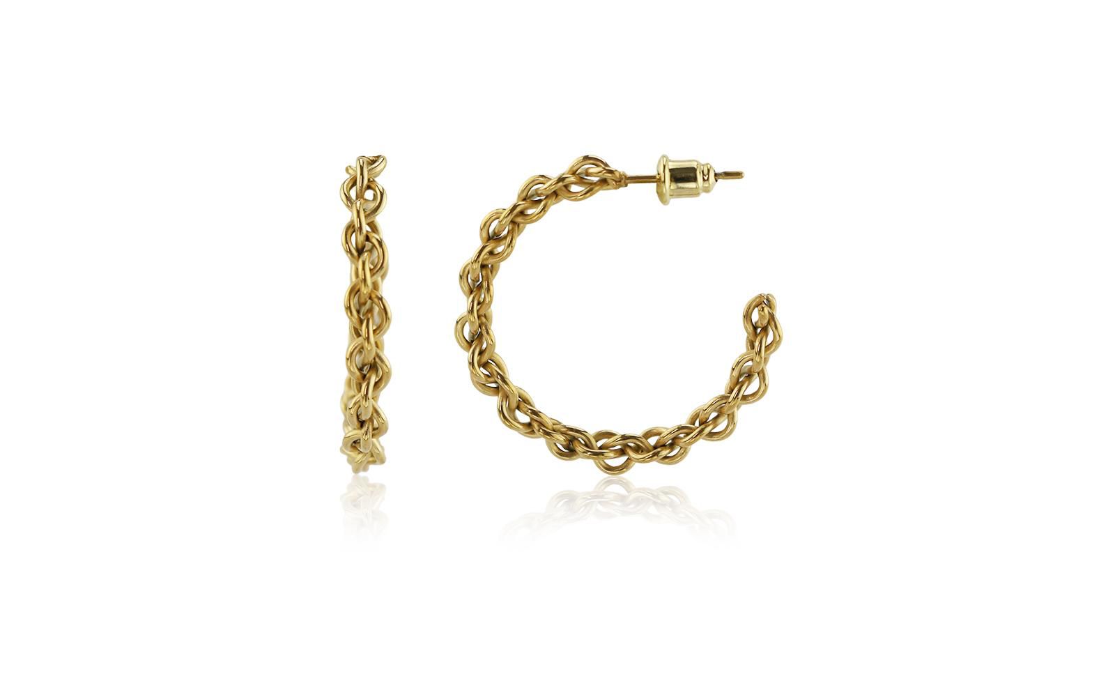 Серьги-кольца Rebl Jewelry с позолоченными переплетенными цепями