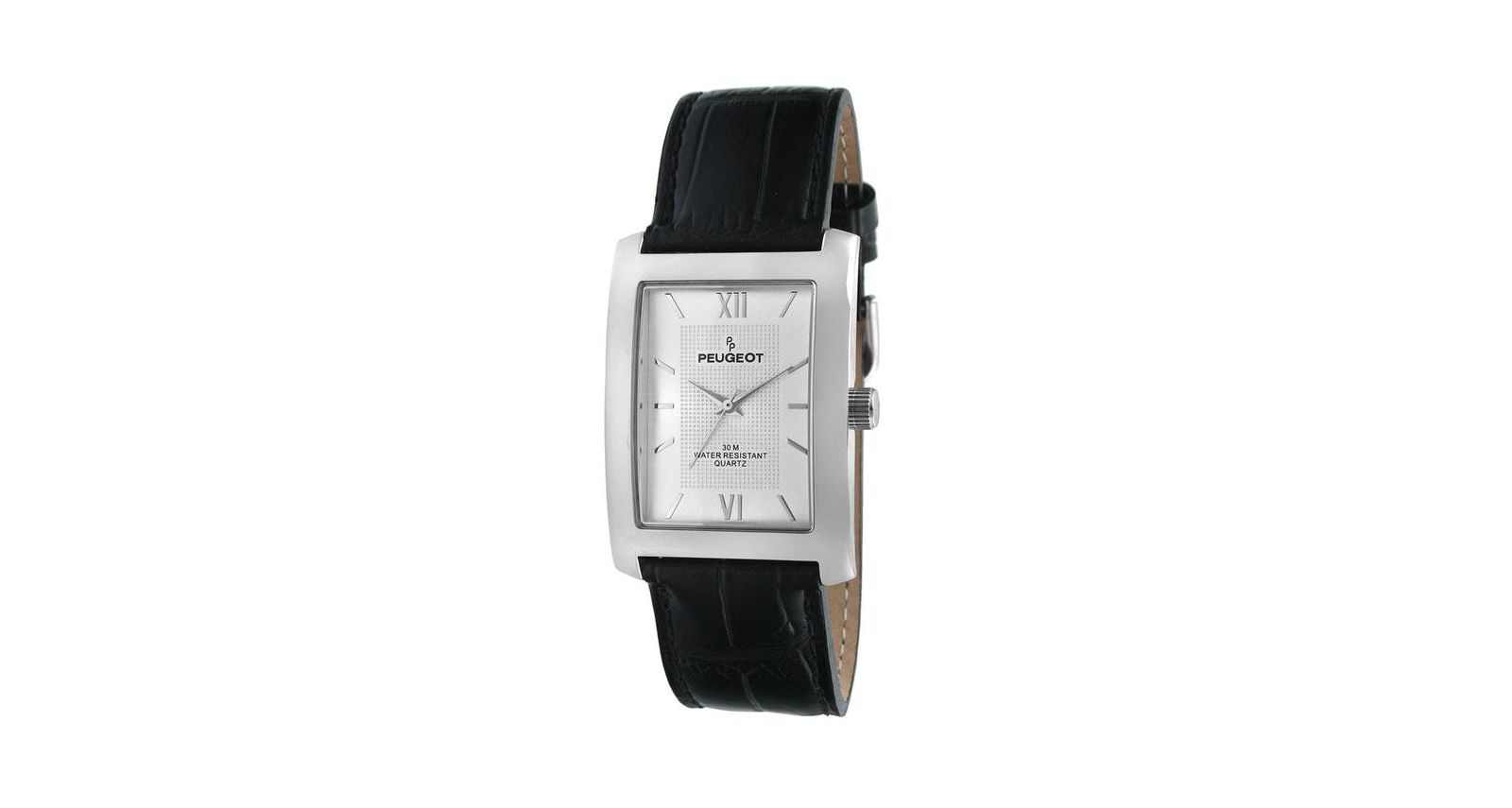 Мужские часы Peugeot Silver Tank Shape с черным ремешком, 30X40mm