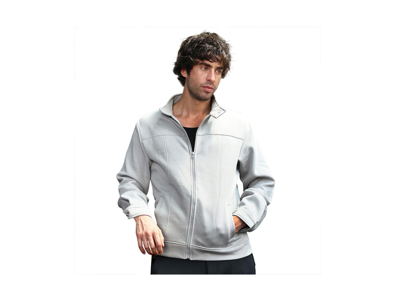 Campus Sutra Men's Cloud Grey Panel-Stitch Knit Jacket
