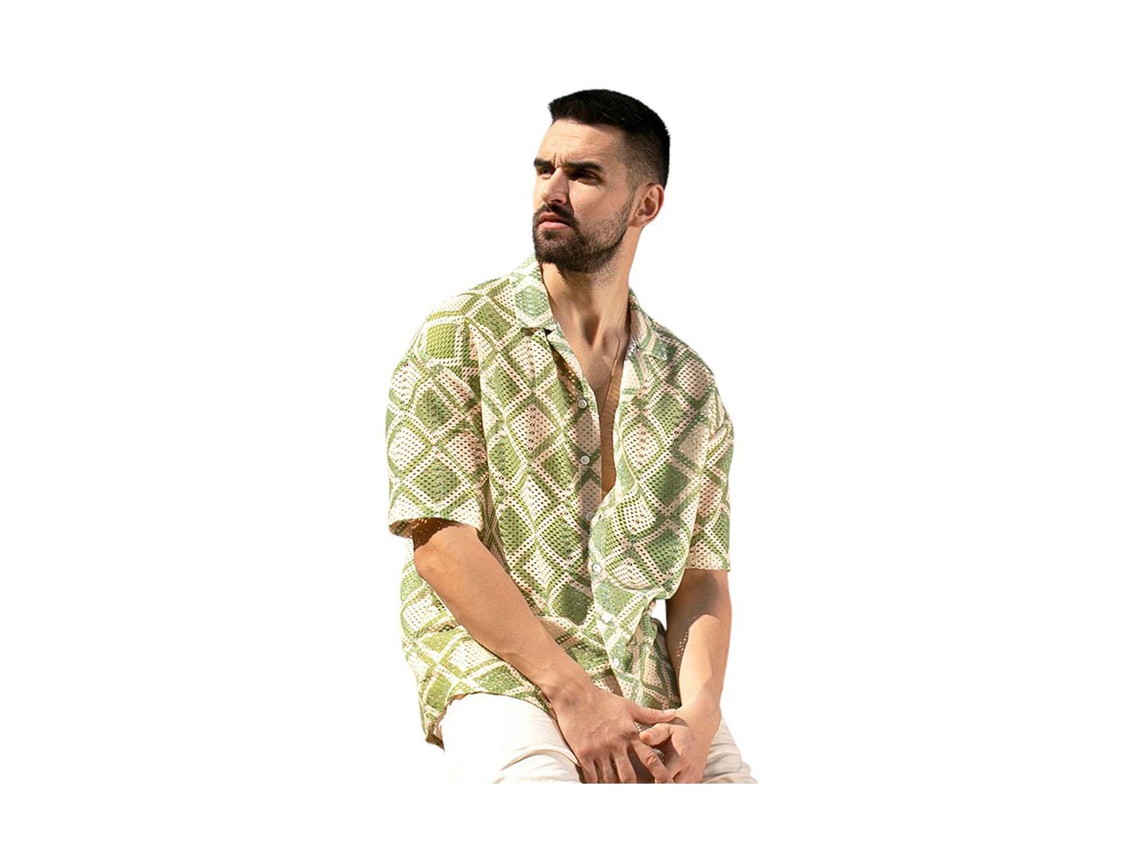 Campus Sutra Men's Grass Green & Pale Yellow Geometric Block Oversized Shirt