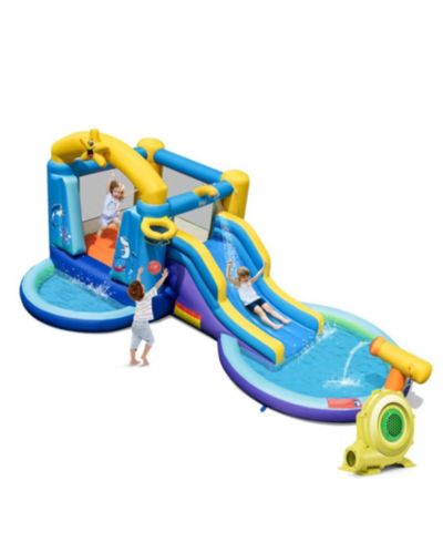 Sugift Inflatable Ocean-Themed Bounce House with Water Slide and 2 Pools, 680W Blower, Ages 3+