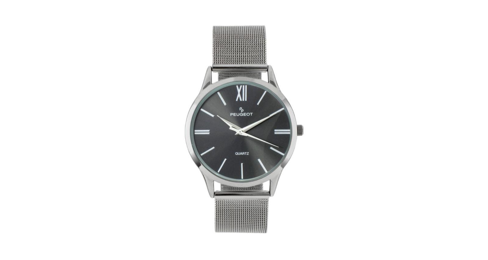 Peugeot Men's 40mm Grey Dial Slim Case Stainless Steel Mesh Watch