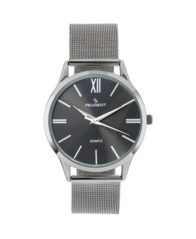 Peugeot Men's 40mm Grey Dial Slim Case Stainless Steel Mesh Watch