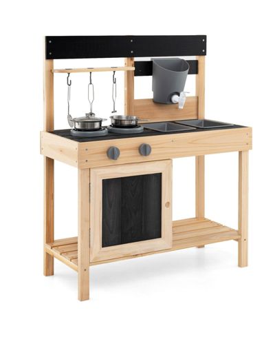 Skonyon Wooden Outdoor Mud Kitchen Working Water Faucet 8-Piece Playset, Ages 3+