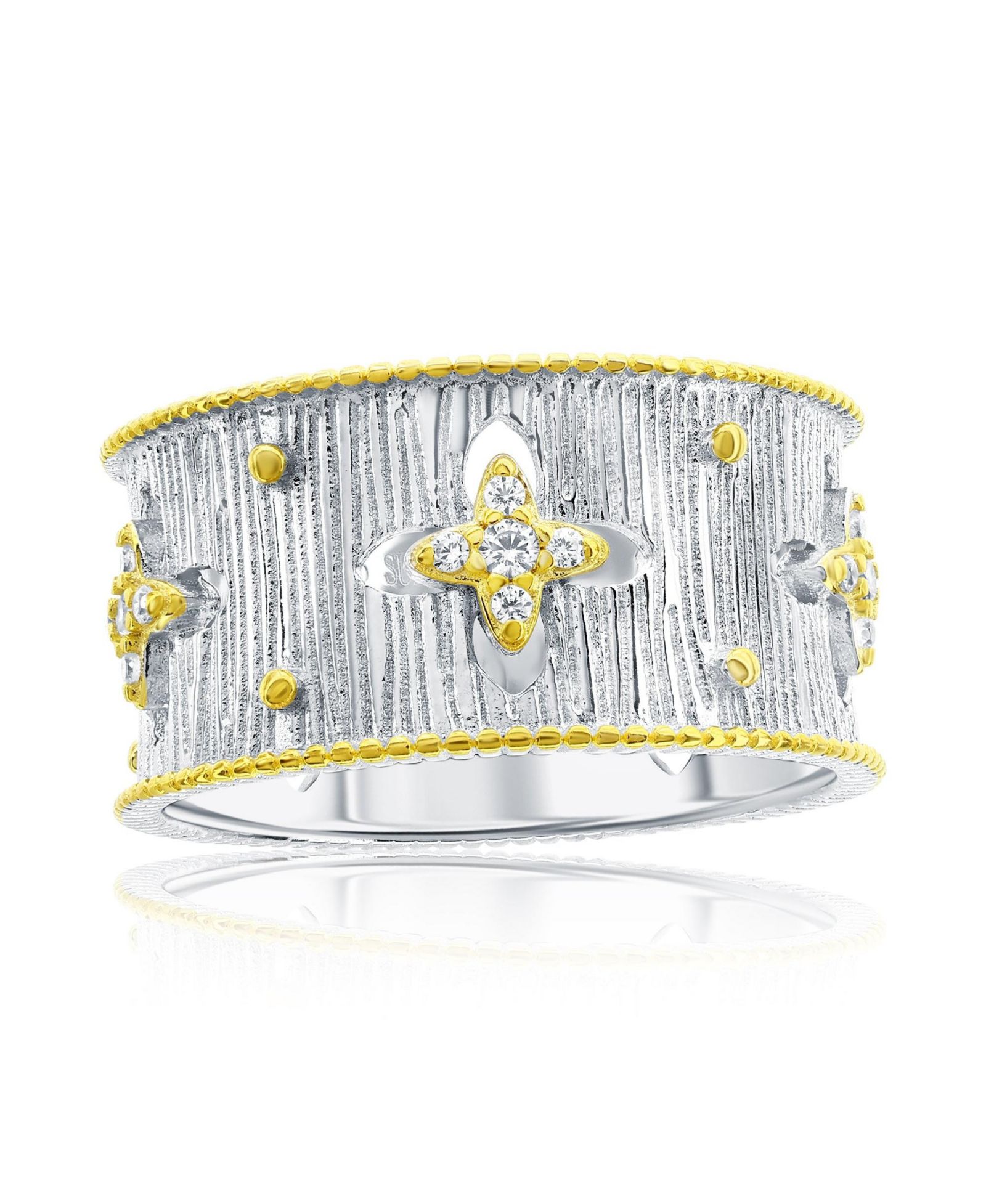 Кольцо Suzy Levian New York Sterling Silver Cubic Zirconia Brushed Italian Florentine Extra Wide Band Eternity Ring