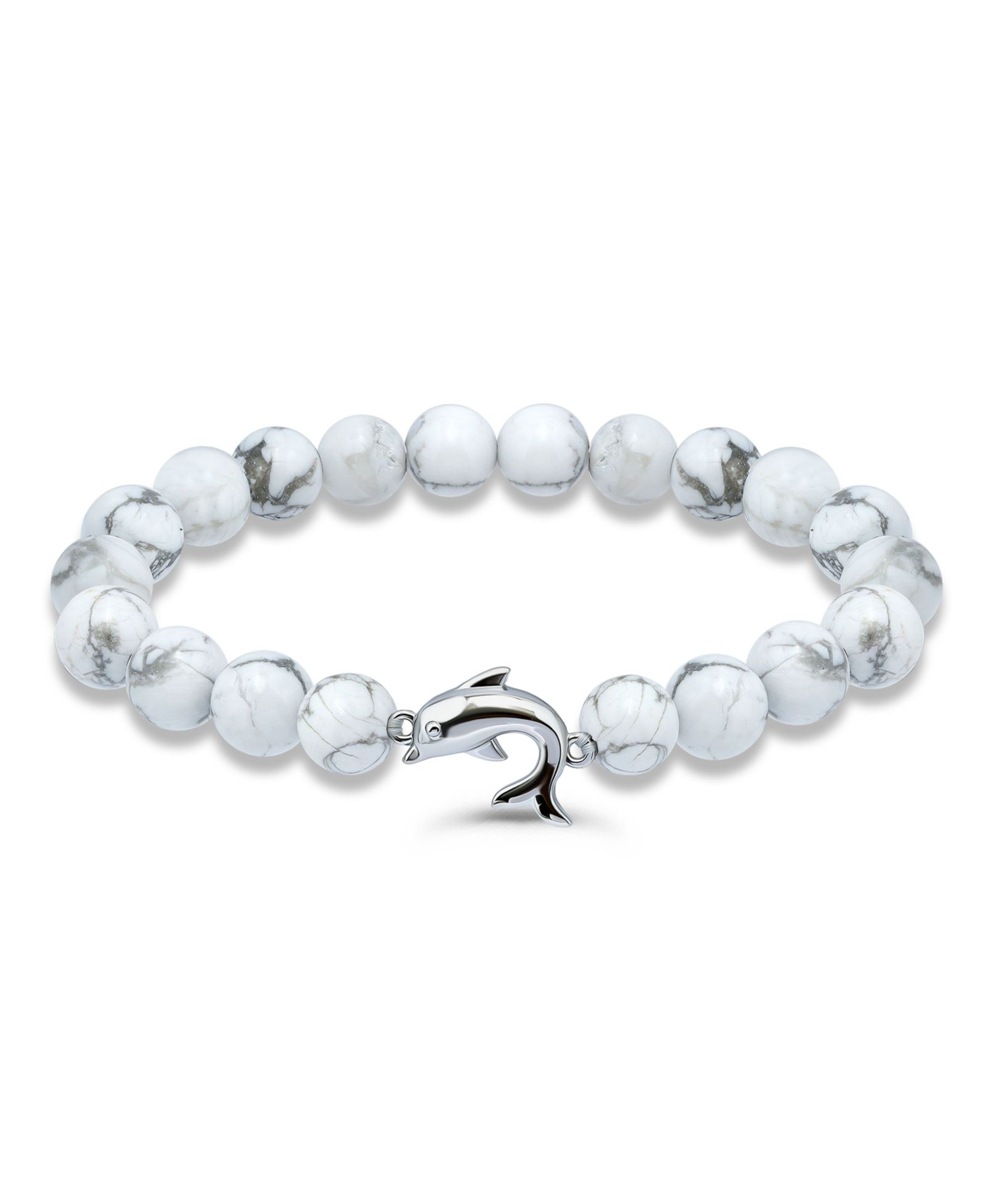Macy's Howlite Chrysocolla Beads and Dolphin Charm Station Silver Plated Stretch Bracelet
