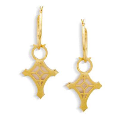 22k Gold Plated Cruz Hoop Earrings with Mother of Pearl Resin