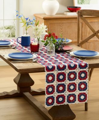 Elrene Crochet Red White and Blue Table Runner, 14" x 70"