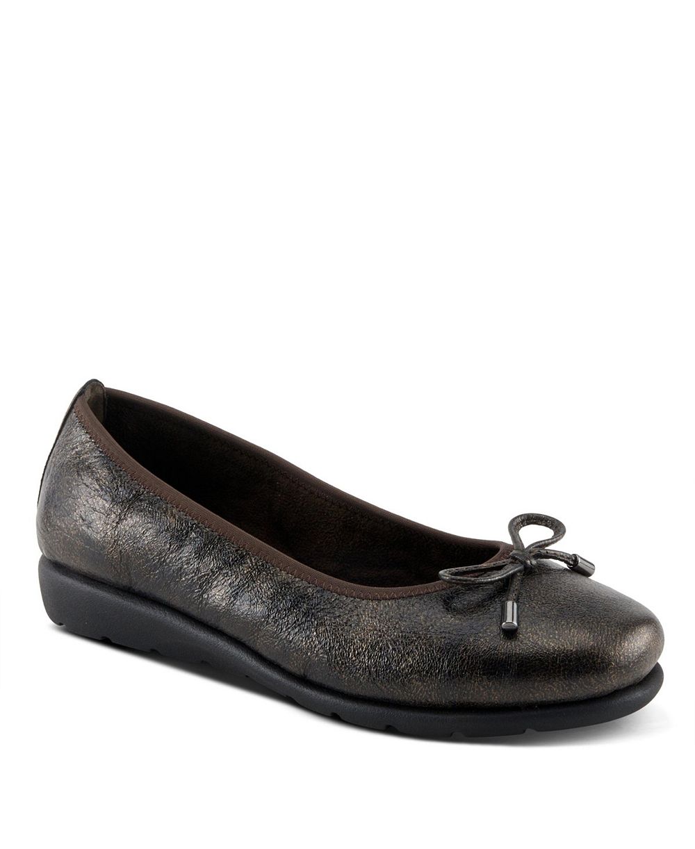 Spring Step Women's Chesser Ballet Flats With Metallic Finish, Feminine Bow, and Removable Insole