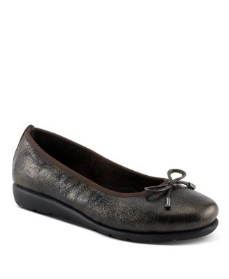 Spring Step Women's Chesser Ballet Flats With Metallic Finish, Feminine Bow, and Removable Insole