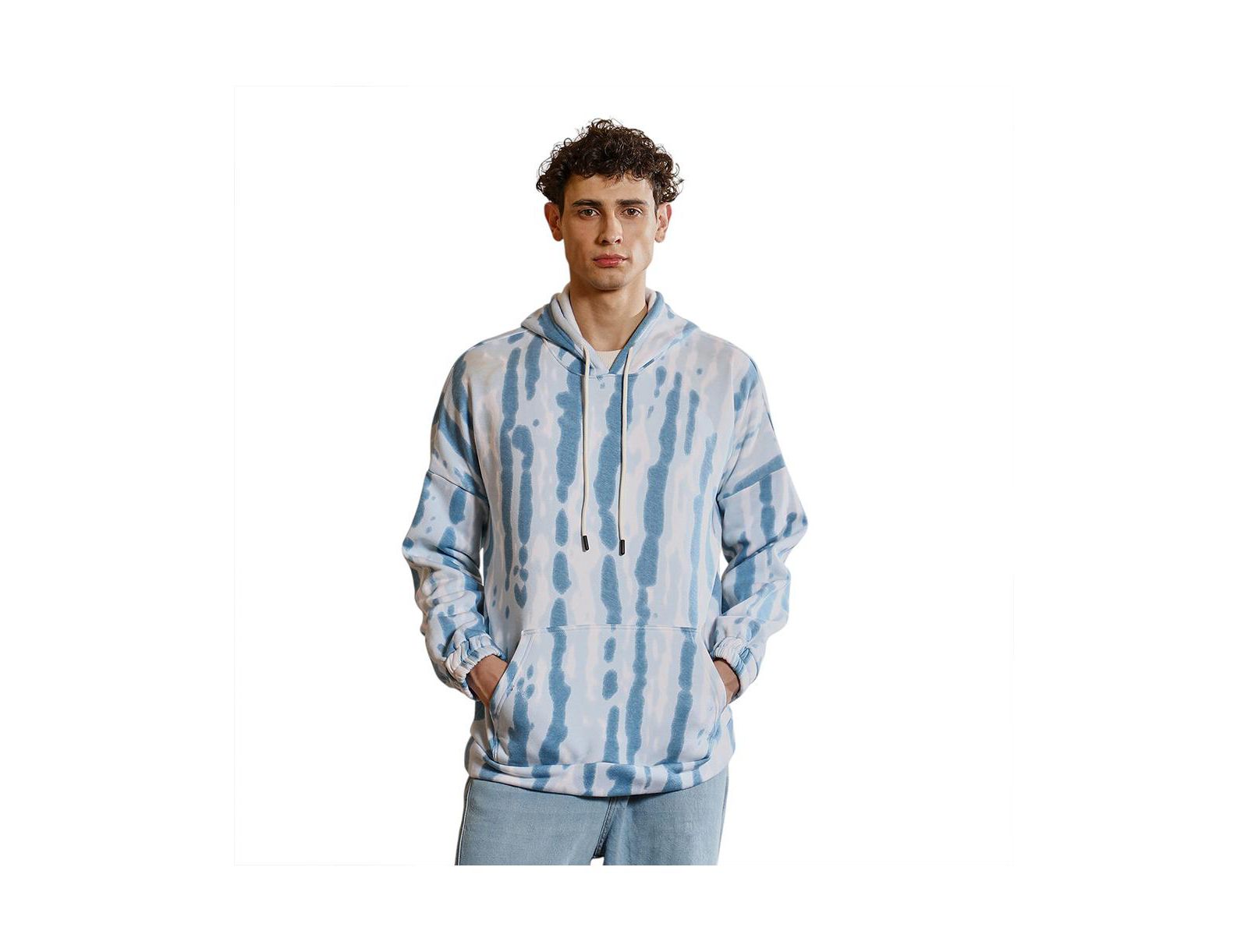 Campus Sutra Men's Sky Blue Dye-Drip Pullover Hoodie