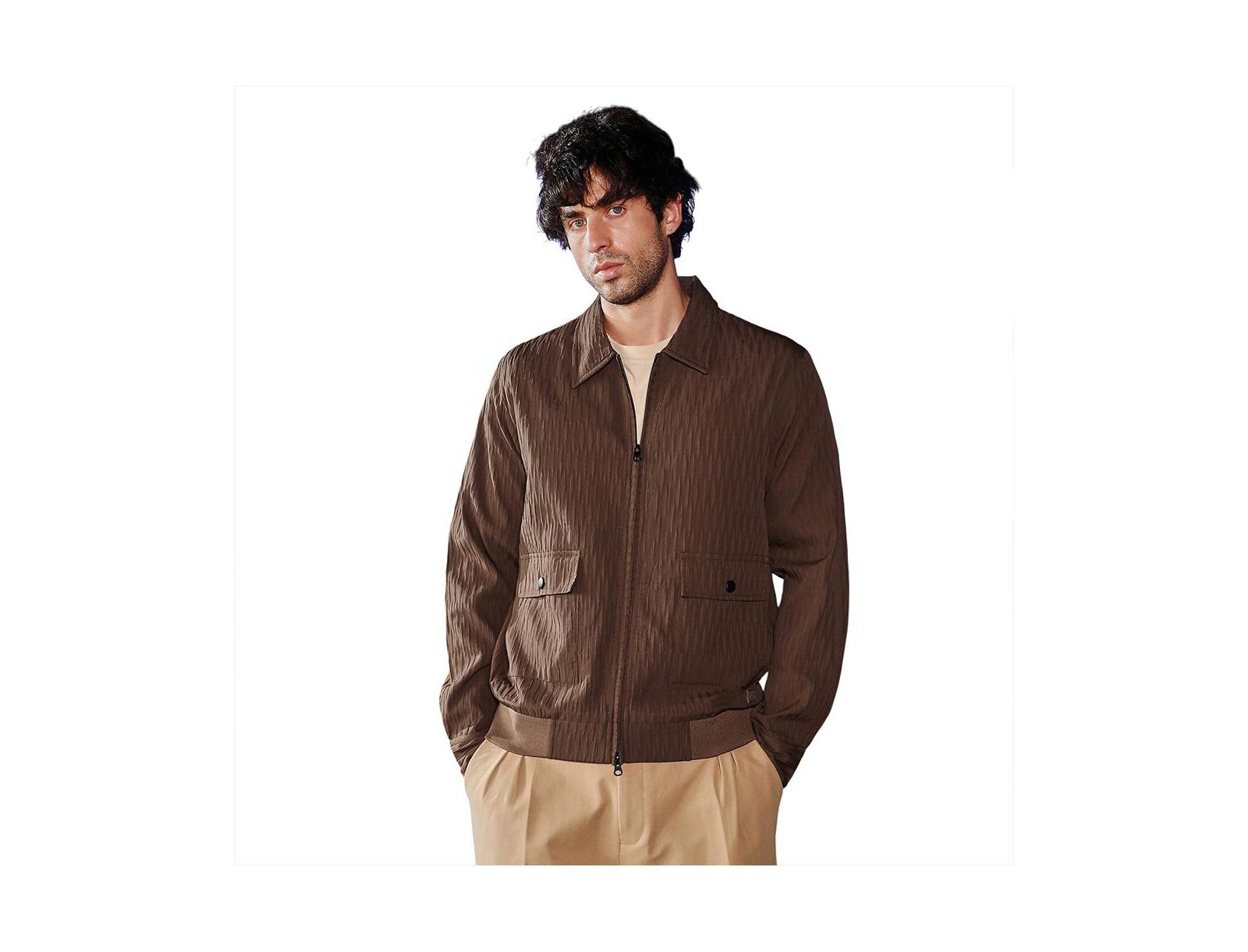 Campus Sutra Men's Chocolate Brown Zip-Front Crease-Tactile Jacket