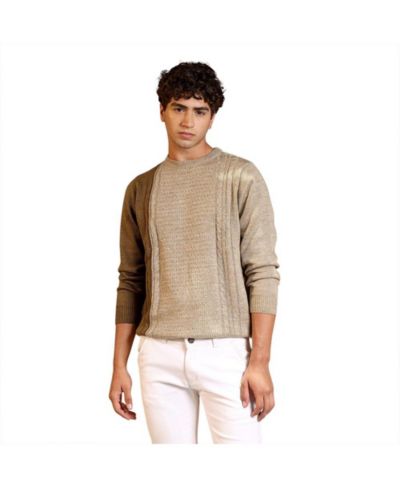 Свитер Campus Sutra Men's Sand Beige Textured-Jacquard Knit
