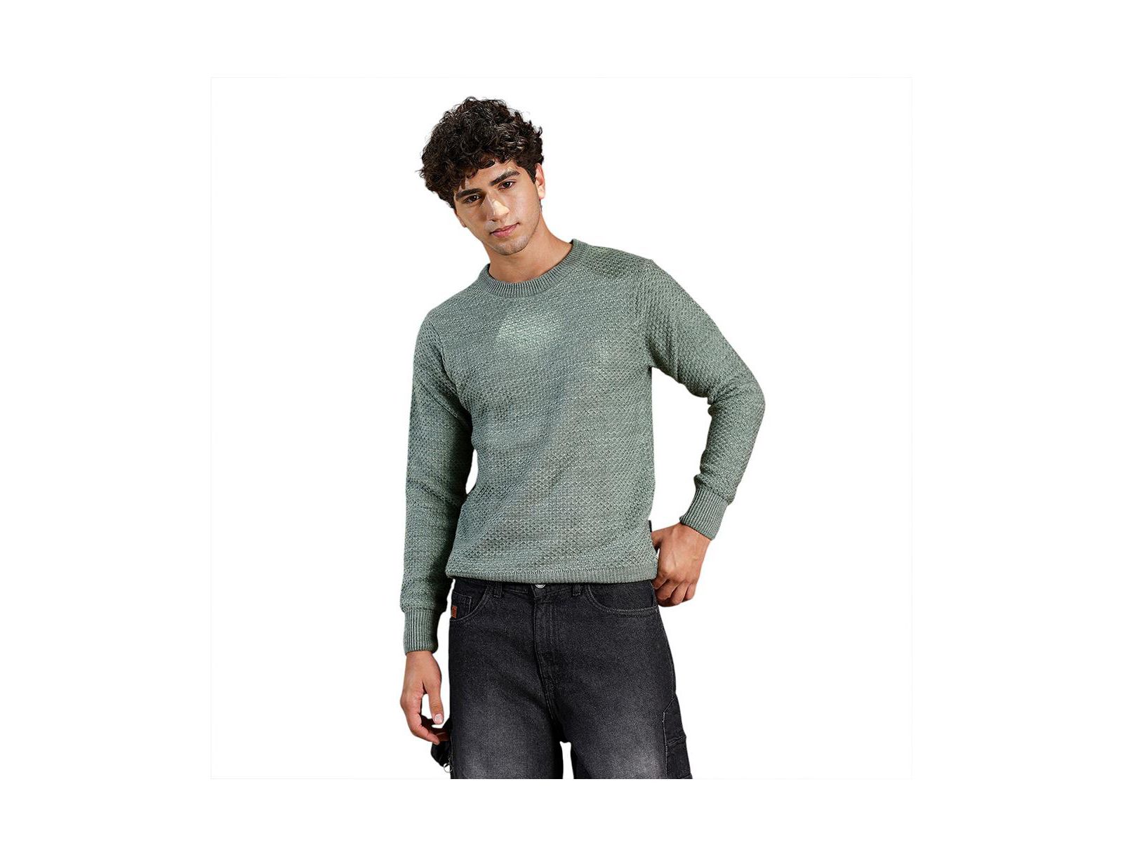 Campus Sutra Men's Geo-Jacquard Knit Pullover Sweater