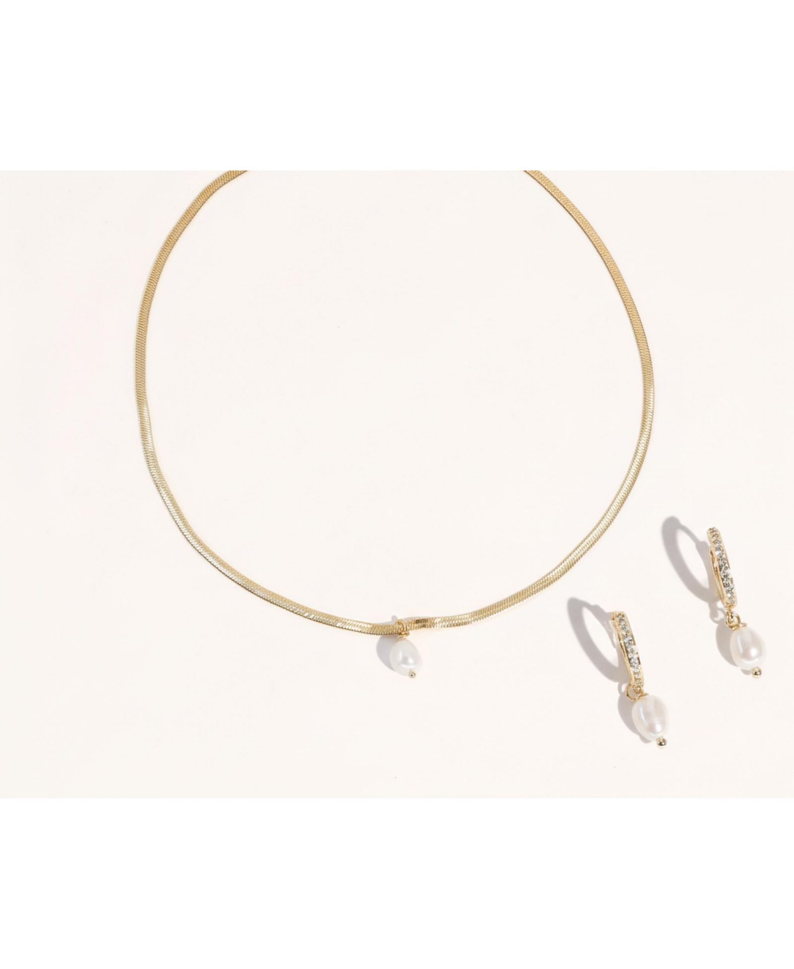 Joey Baby 2-Pc. Set Handcrafted Sleek Snake Chain With Pearl Necklace and Earrings in Plated Finish