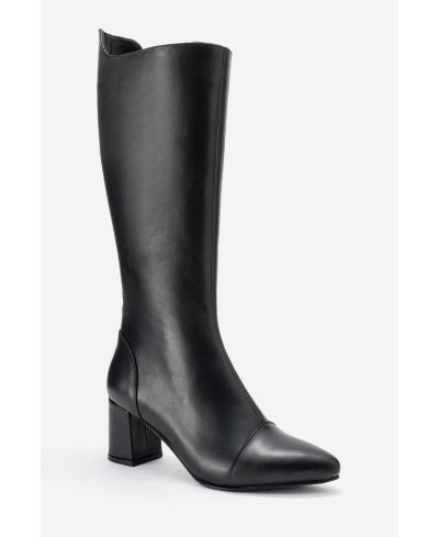 Forever & Always Shoes Women's Osmera Leather Block Heel Knee High Boot