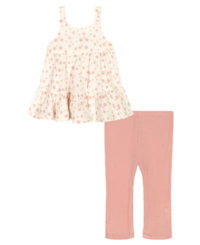 Calvin Klein Girls' Toddler 2T-4T Floral Gauze Tunic and Capri Leggings, 2-Piece Set