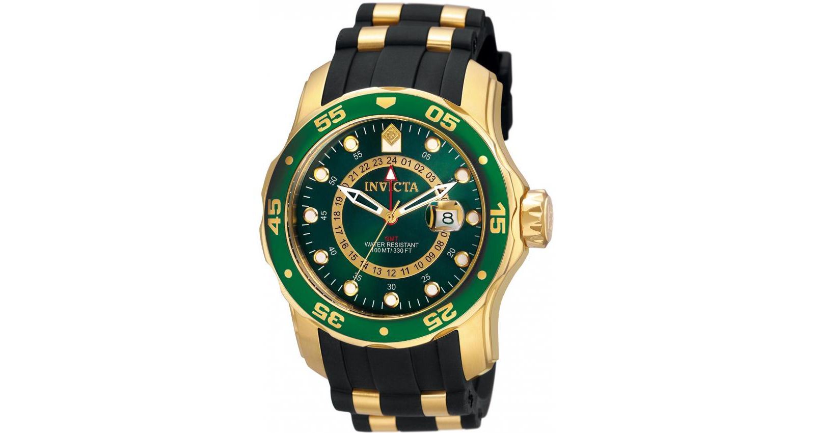Часы Invicta Men's 6994 Pro Diver Quartz GMT Gold, Green Dial
