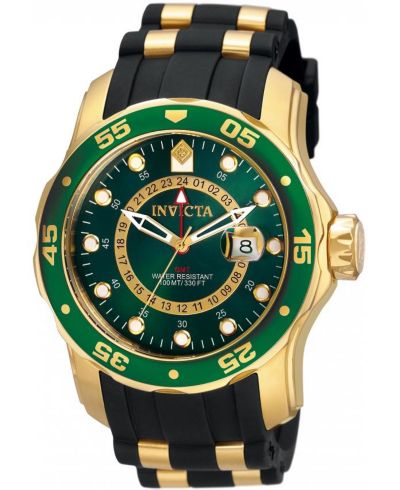 Invicta Men's 6994 Pro Diver Quartz GMT Gold, Green Dial Watch