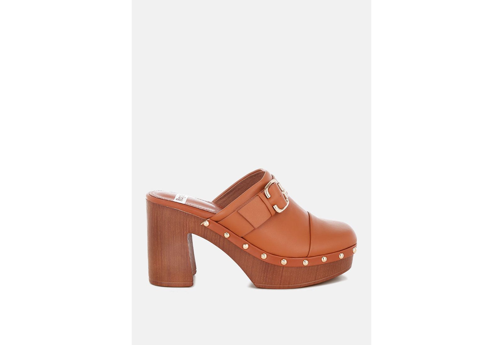 Rag and Co Womens Septim Genuine Leather Studded Clog Heels