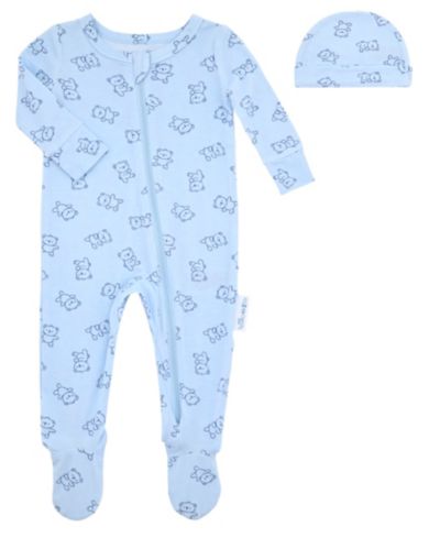 Max & Olivia Baby Boys' Bear Ribbed Round Neck Footie Sleep & Play and Hat, 2-Piece Set
