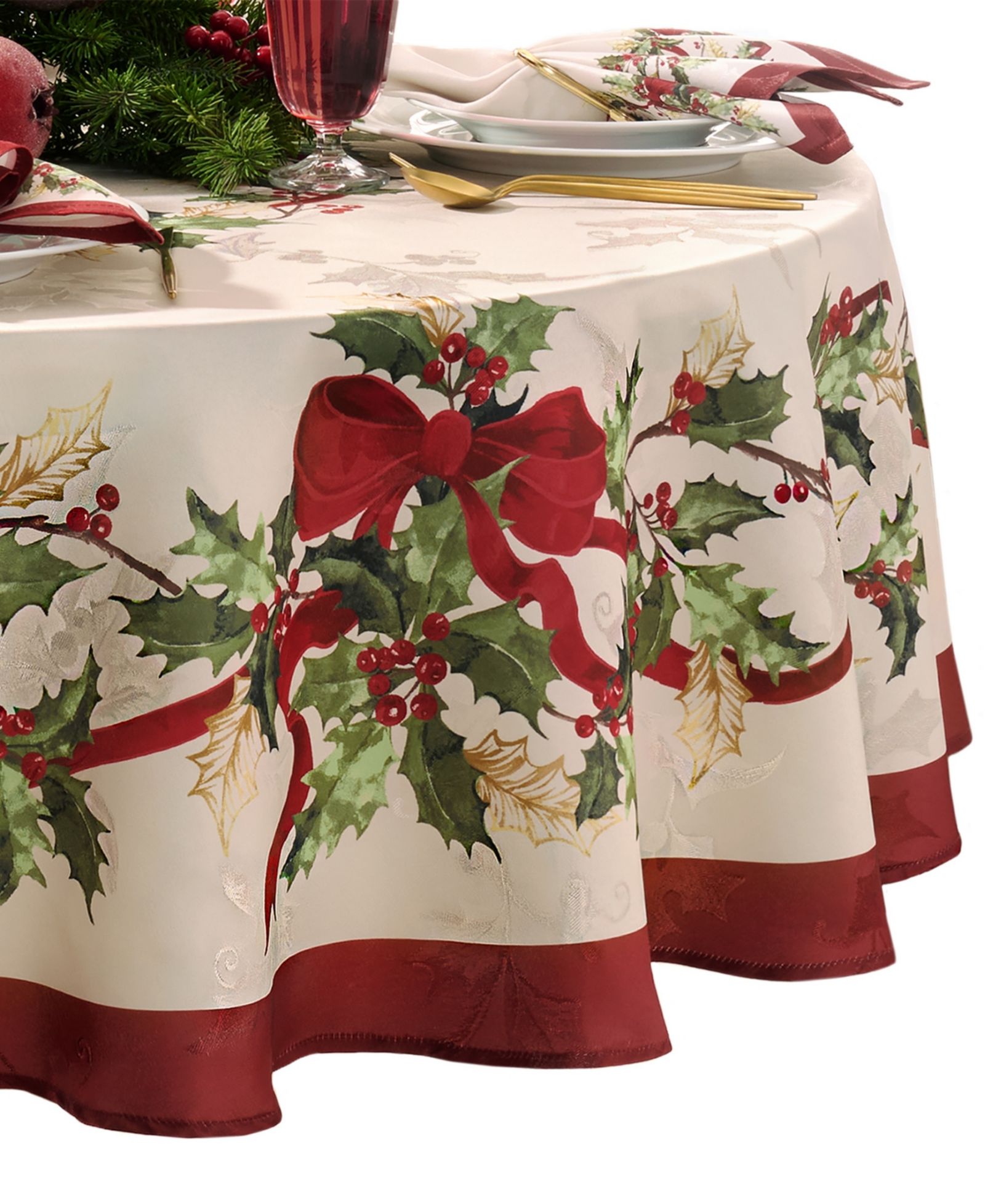 Villeroy & Boch Winter Bows and Garland Tablecloth, 70" Round