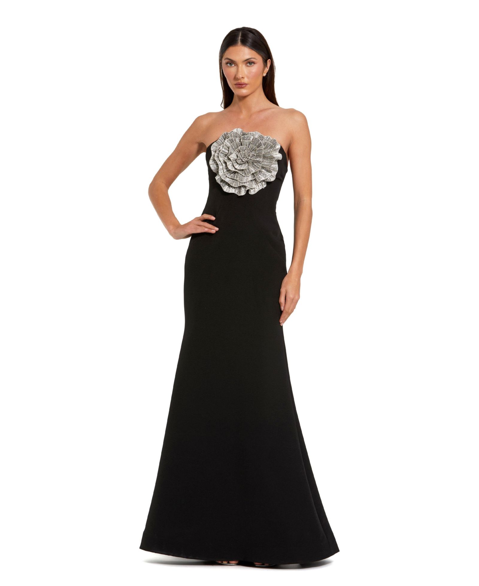 Женское вечернее платье Mac Duggal Strapless Crepe Trumpet с 3D стразами