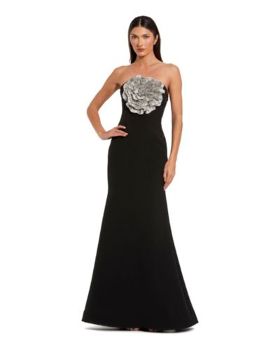 Женское вечернее платье Mac Duggal Strapless Crepe Trumpet с 3D стразами