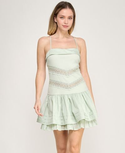 BEAUTY & GRACE Juniors' Square Neck Drop-Waist Rib-Knit Lawn Mini платье