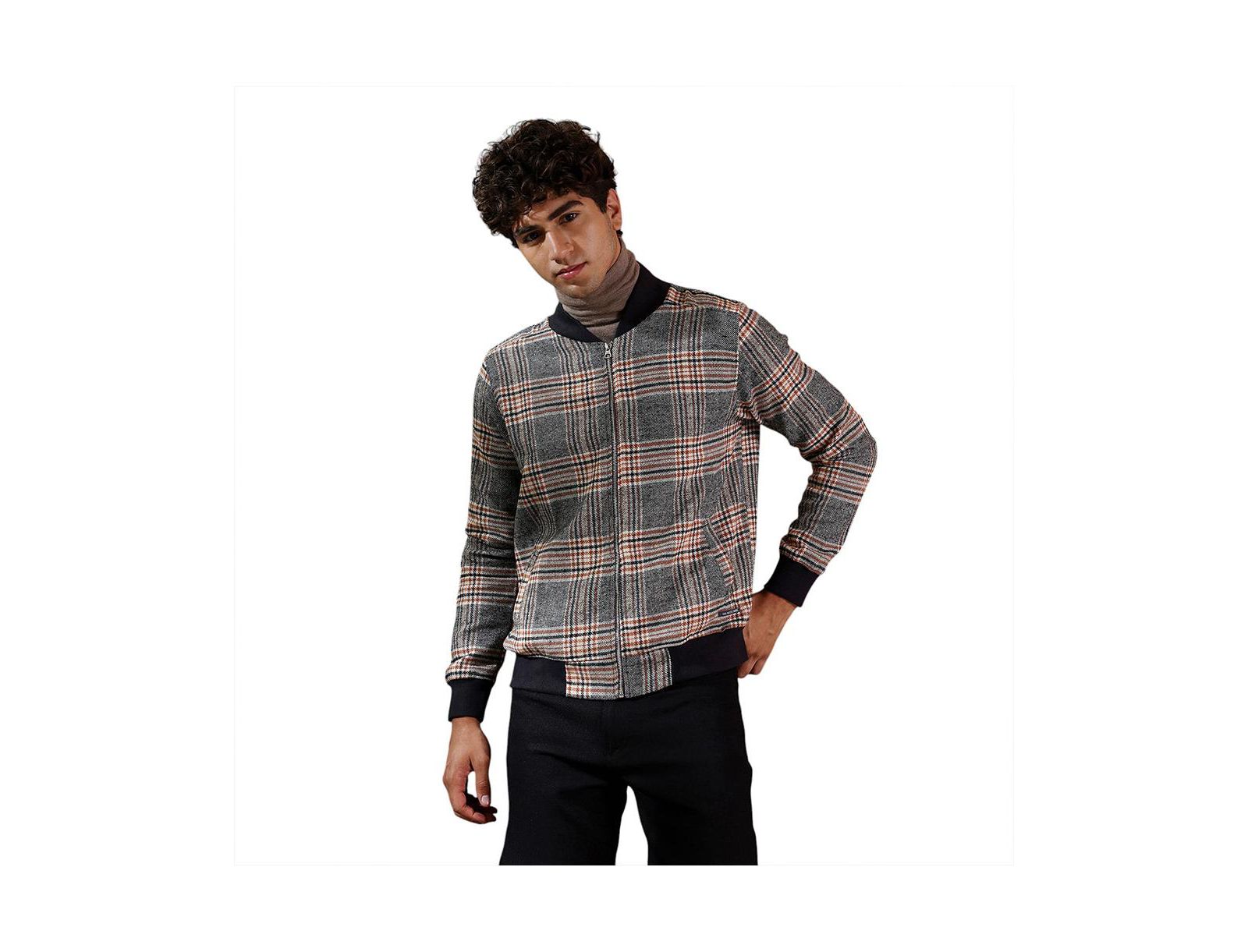 Мужская бомбер-куртка Campus Sutra Tartan-Plaid, темно-черная и шоколадно-коричневая