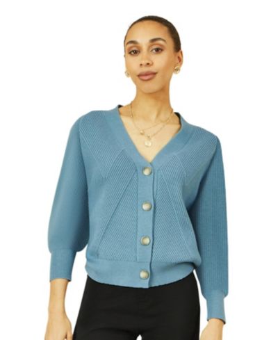 Yumi Women's Knitted Stitch Detail Cardigan Sweater