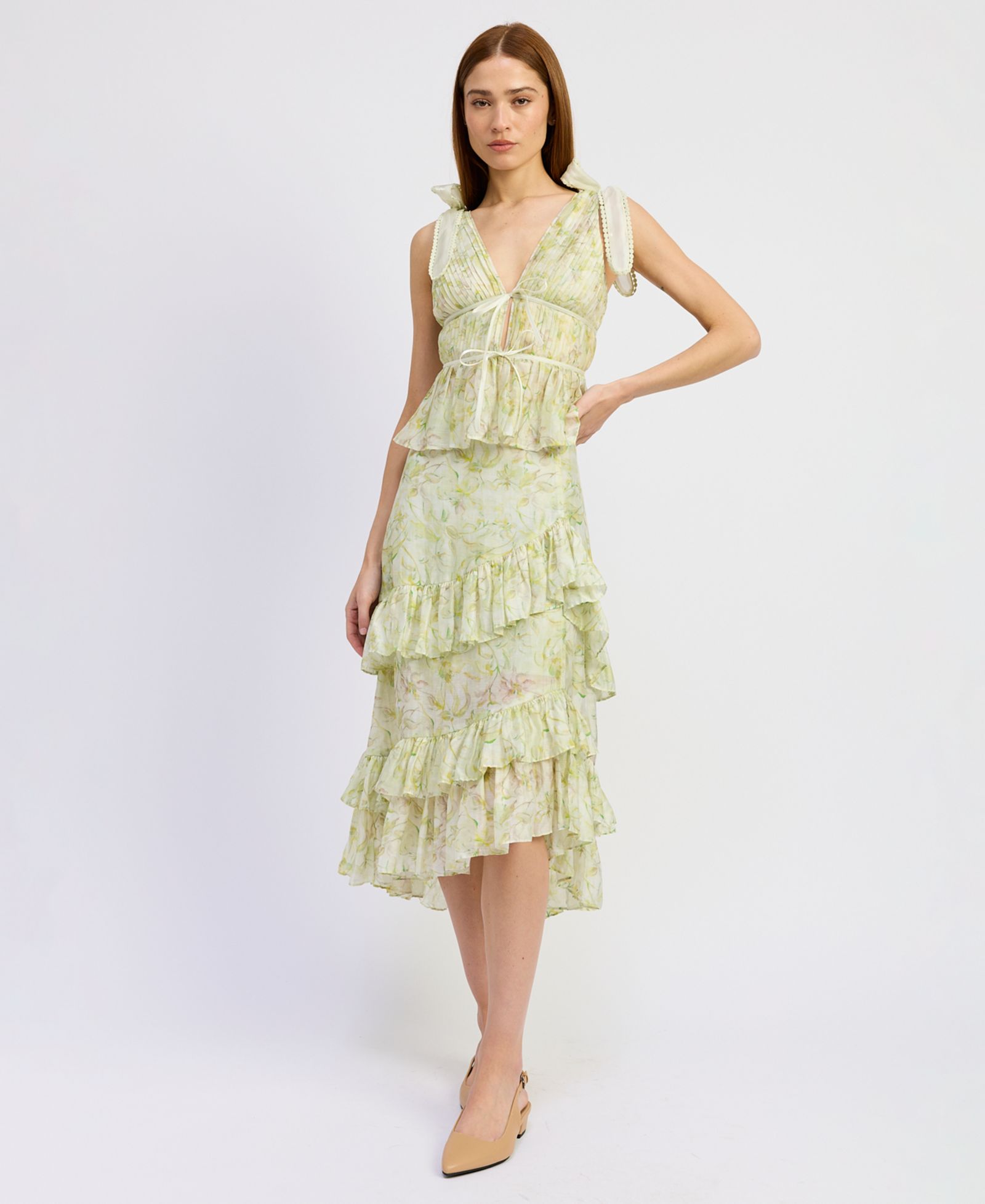 En Saison Women's Claire Ruffled Tiered A-Line Midi Skirt