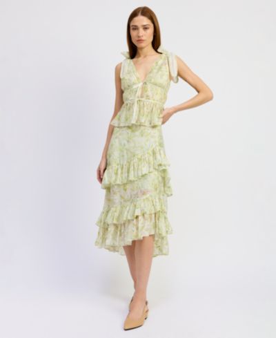 En Saison Women's Claire Ruffled Tiered A-Line Midi Skirt