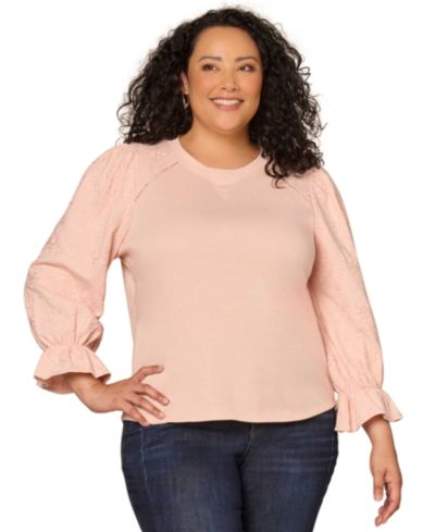 Democracy Plus Size Dye Cut Embroidered Scoop Neck Top