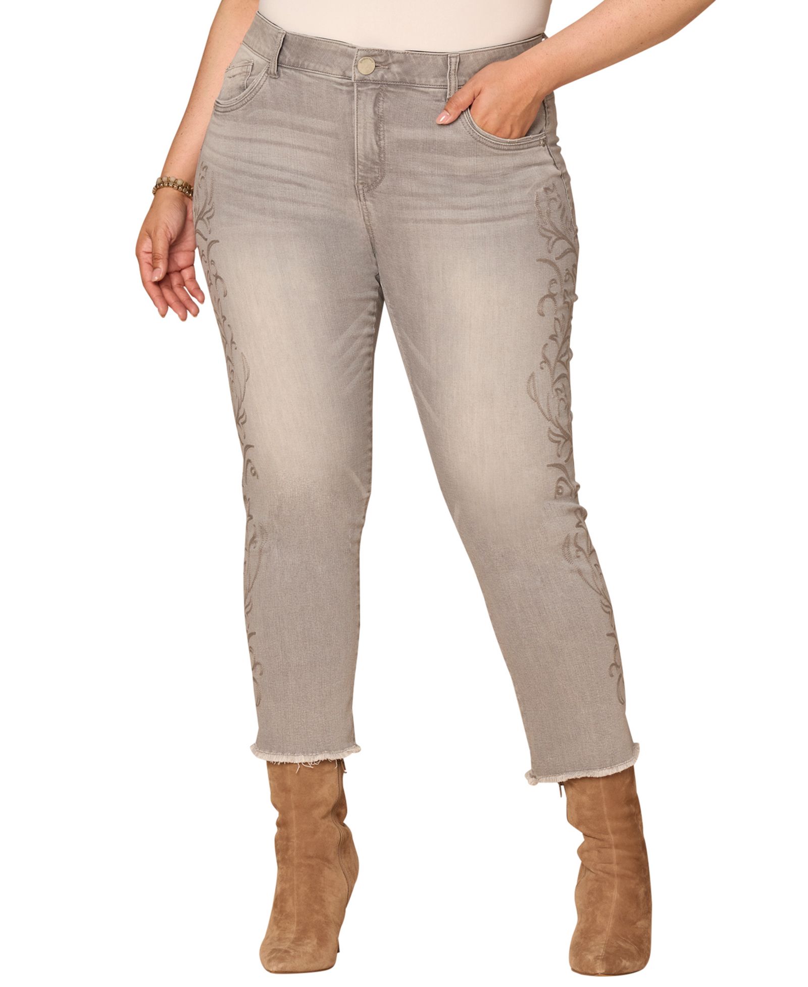 Джинсы Democracy Plus Size Western Embroidery High-Rise Slim Straight