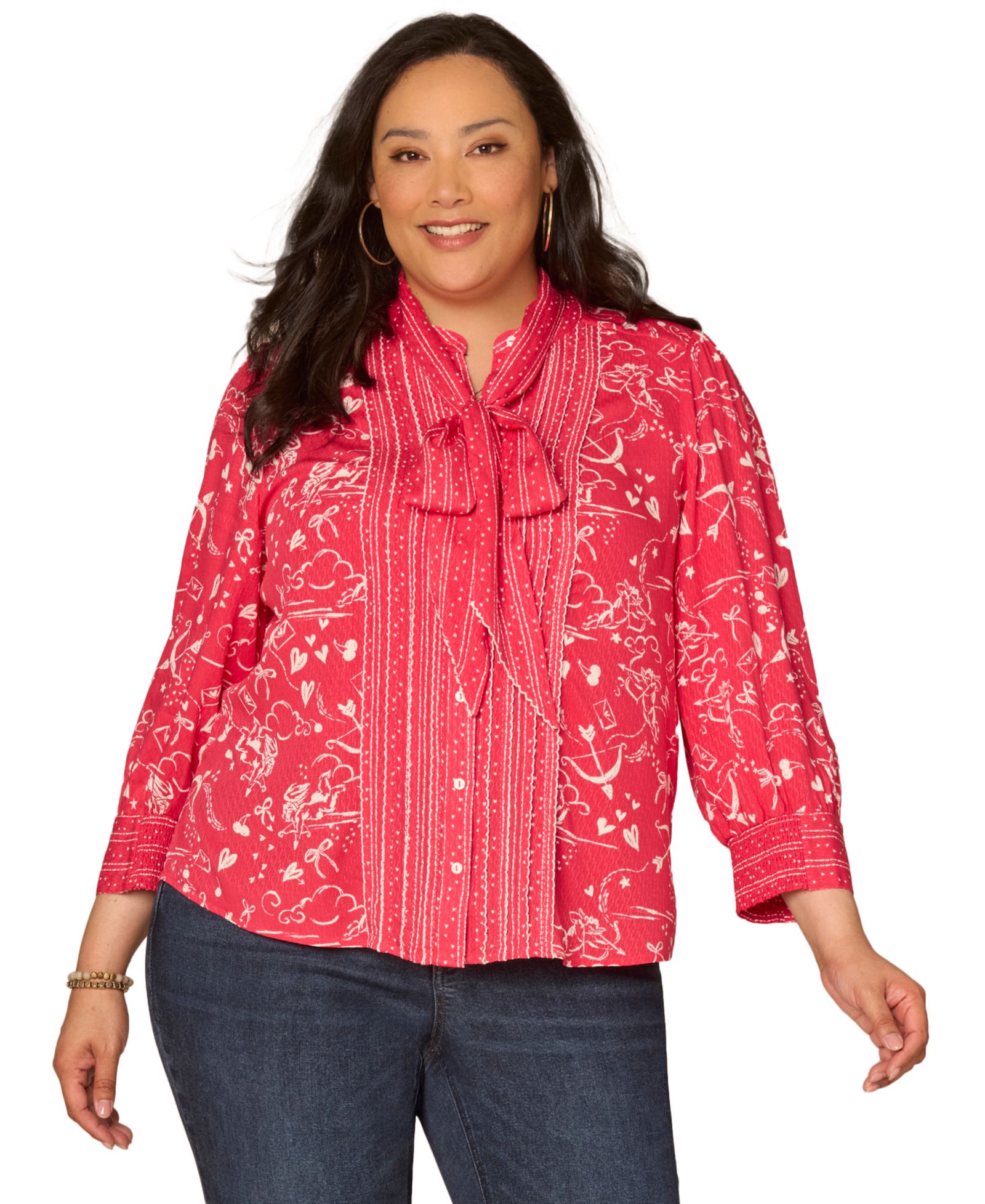 Democracy Plus Size 3/4-Length Sleeve Button-Down Top