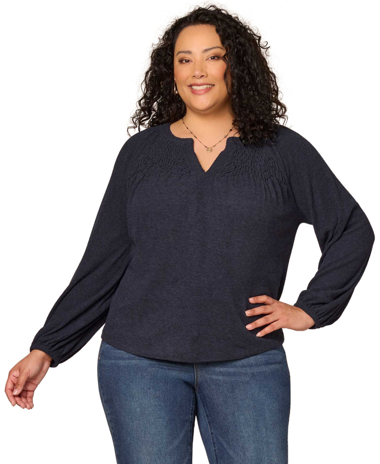 Democracy Plus Size Blouson Long-Sleeve Relaxed Top