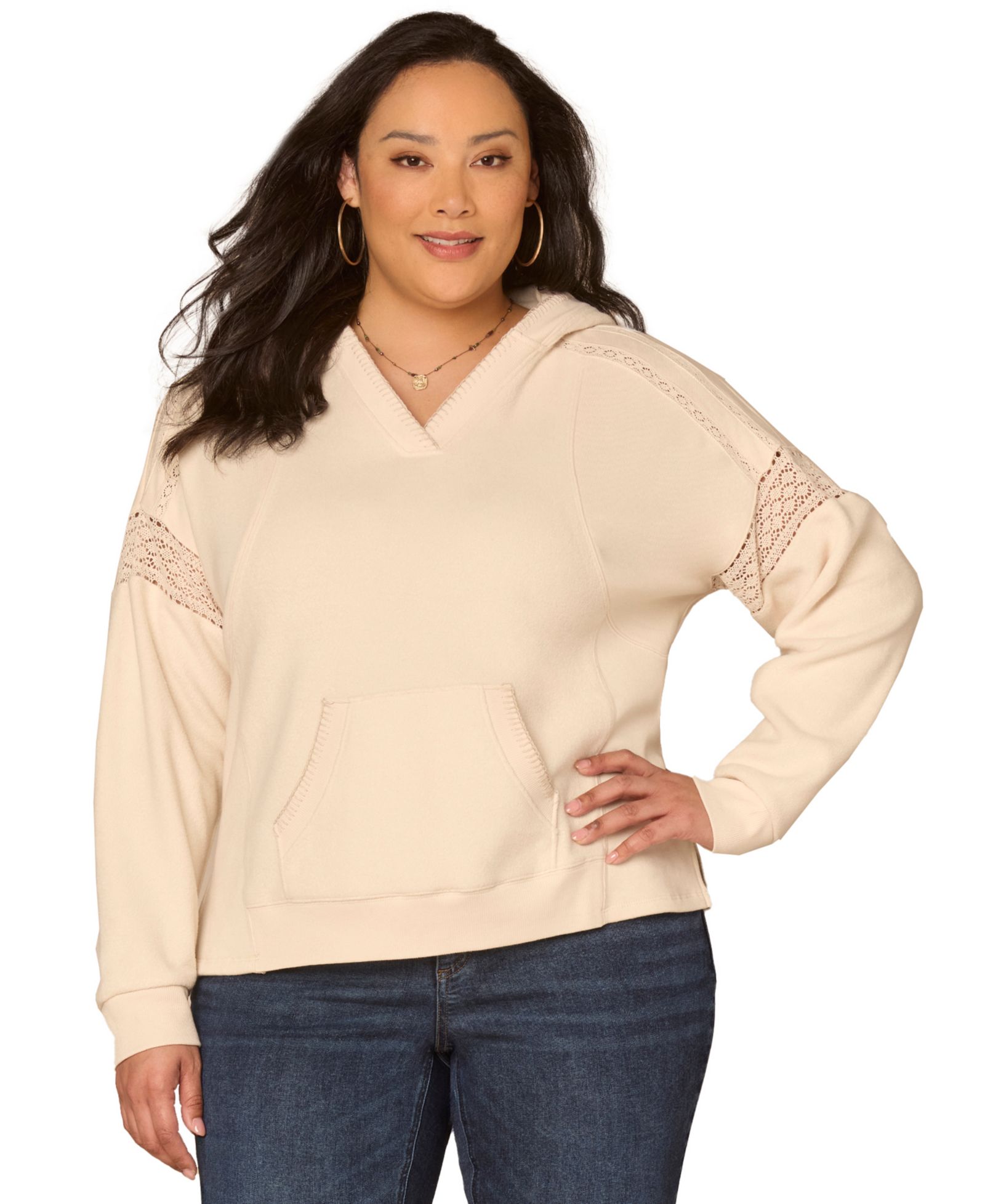 Democracy Plus Size Half Placket Mixed Media Pull-On Top