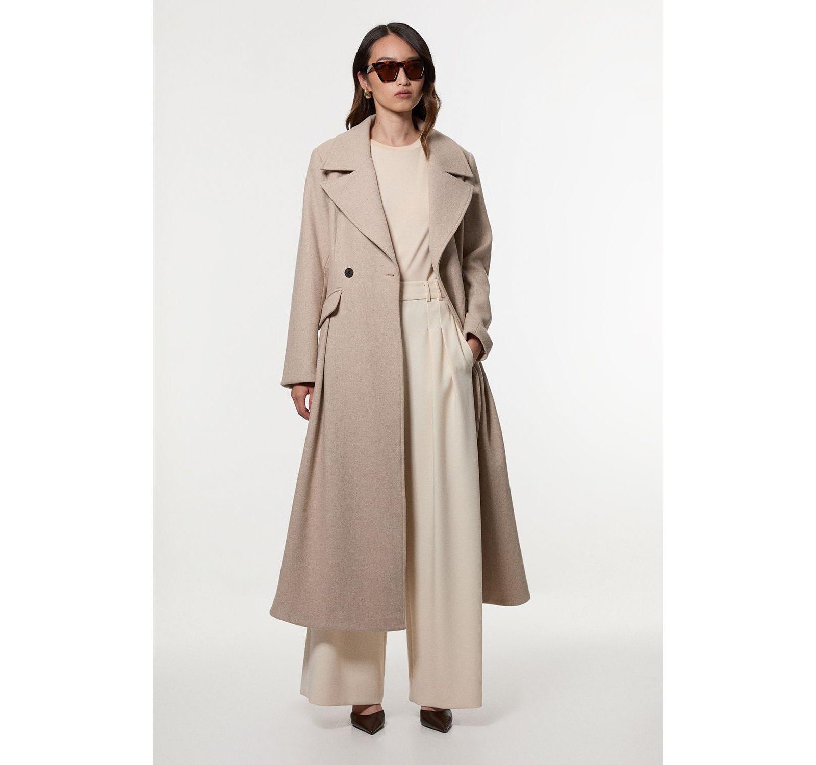 Karen Millen Women's Wool Tailored Flared Skirt Midi Coat