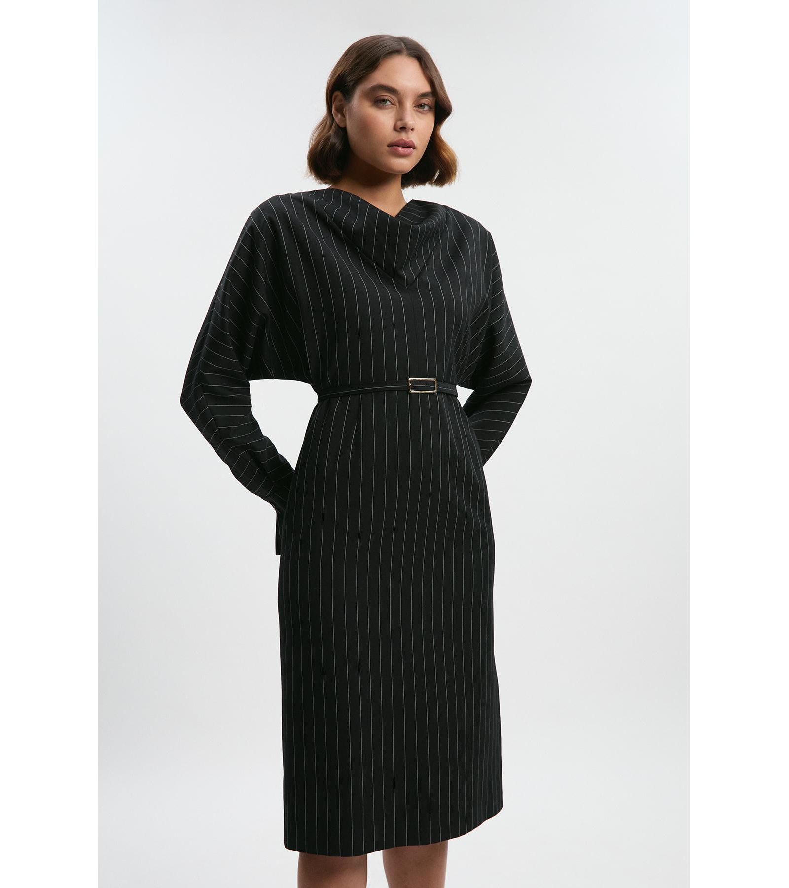Karen Millen Женское миди-платье в полоску с воротником-стойкой