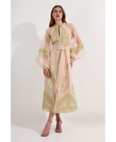 Karen Millen Женское миди-платье с вышивкой и воротником-стойкой Mandarin