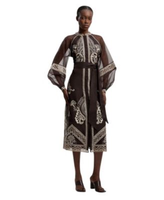 Karen Millen Women's Embroidered Mandarin Collar Midi Dress