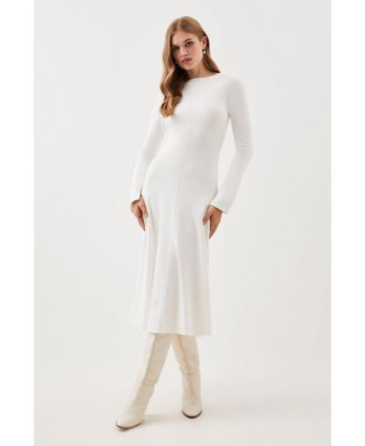 Karen Millen Women's Knit Wool Look Full Skirt Midi Dress