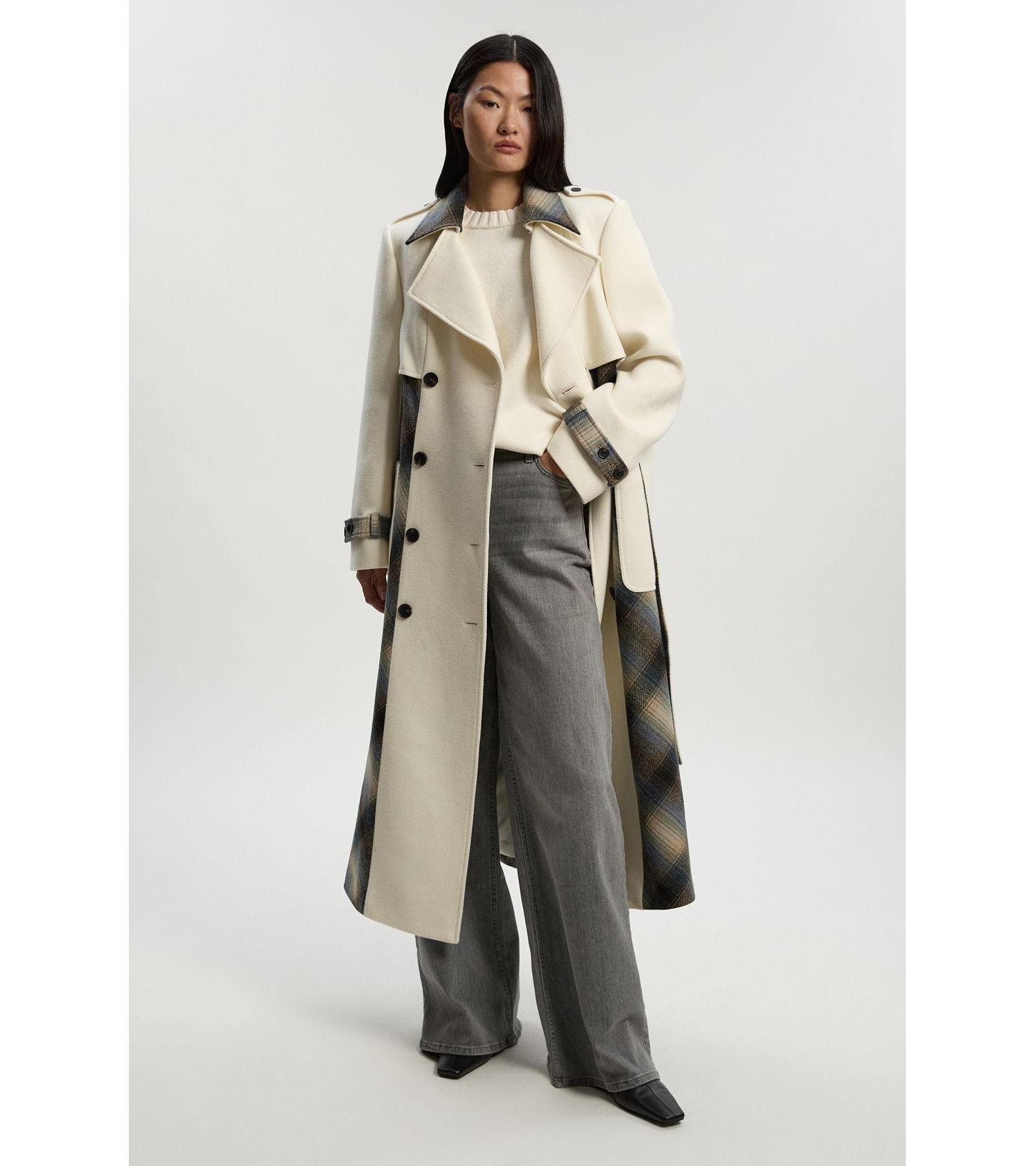Karen Millen Women's Wool Check Trench Midi Coat
