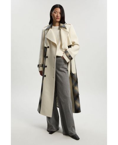 Karen Millen Women's Wool Check Trench Midi Coat