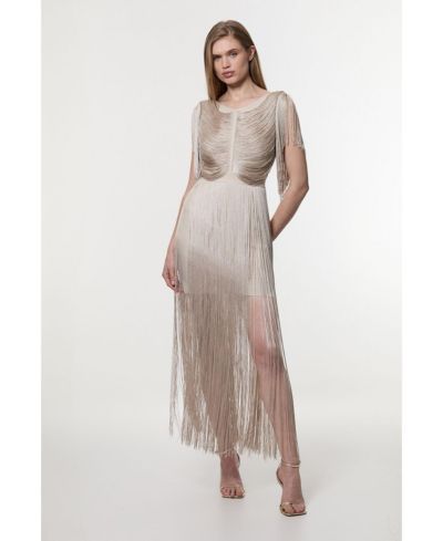 Karen Millen Women's Maxi Draped Fringe Knitted Mini Dress