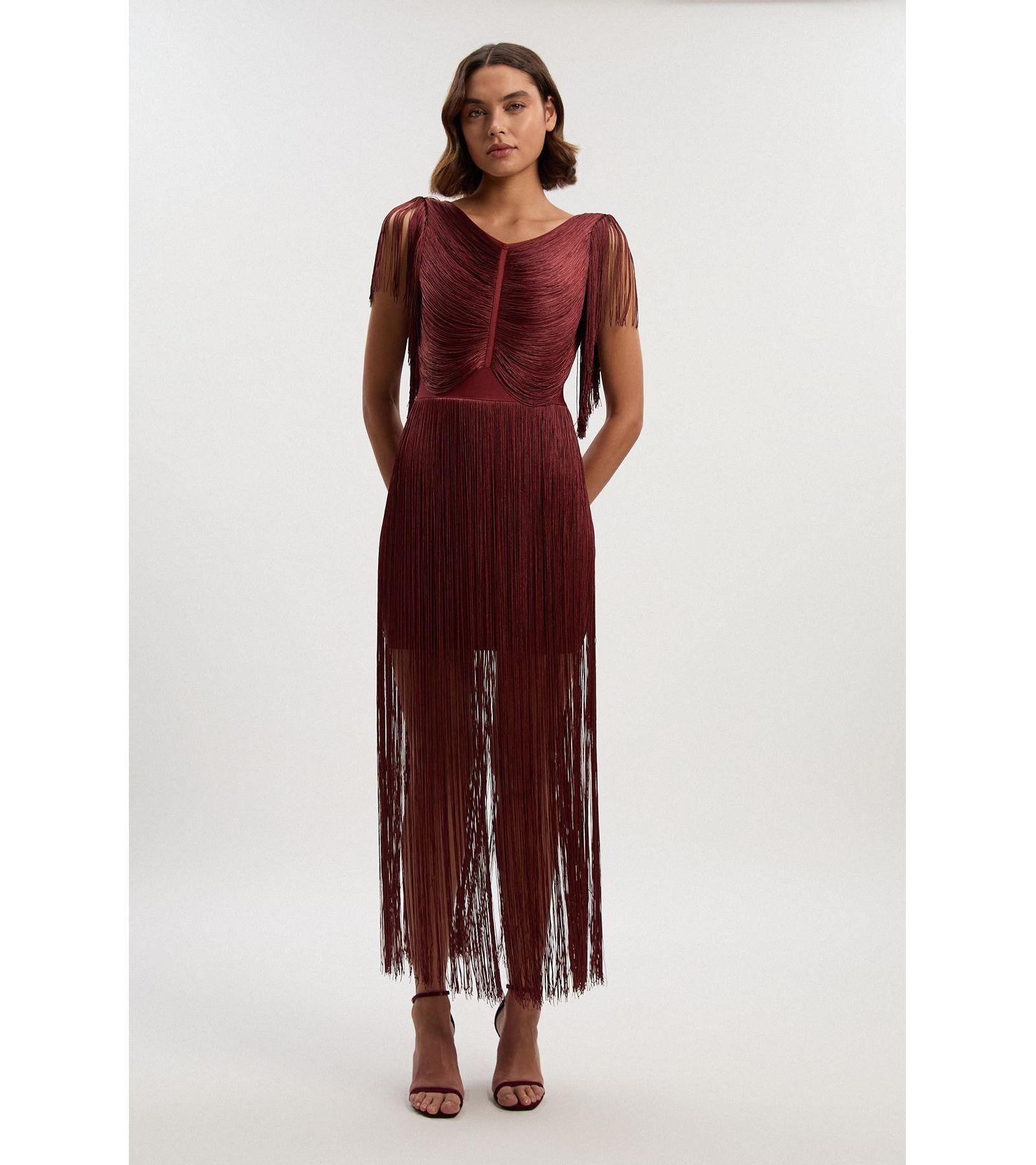 Женское мини-платье Karen Millen Women's Maxi Draped Fringe Knitted