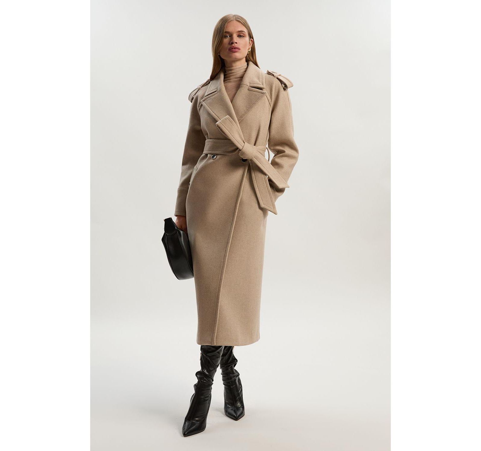 Женское шерстяное миди-пальто Karen Millen Tailored Belted