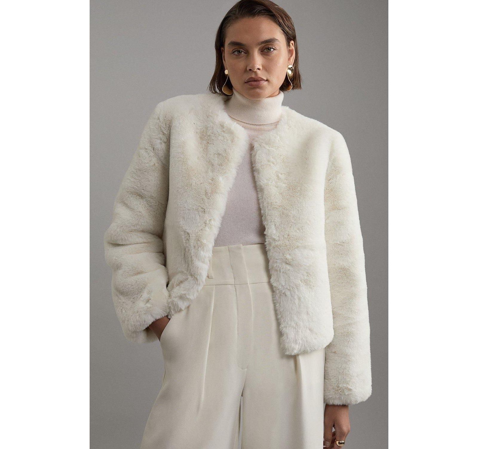Karen Millen Women's Collarless Faux Fur Jacket