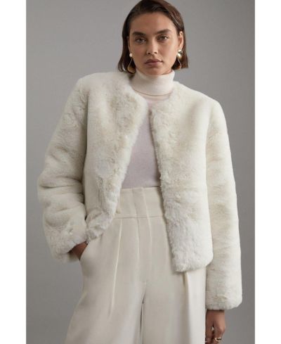 Karen Millen Women's Collarless Faux Fur Jacket